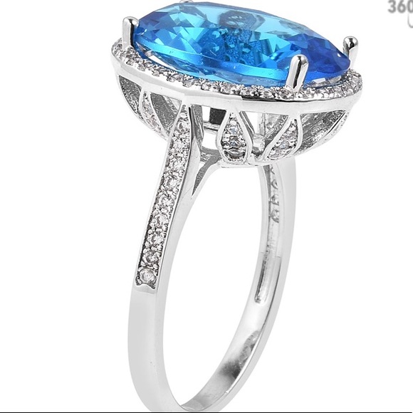 Simulated Aquamarine, Simulated Diamond Ring - Picture 4 of 6